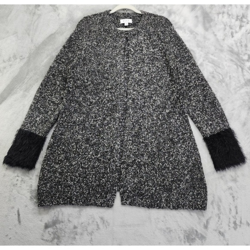 Elle Sweater Womens Size XL Black Marled Long Sleeve Fuzzy‎ Cuff Cardigan Cozy